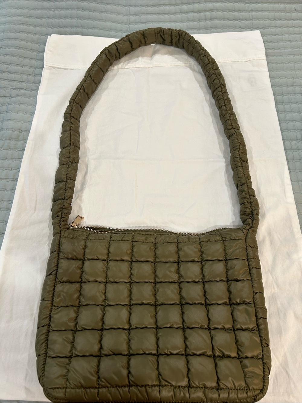 Jen & Co Katy Puffer Quilted Olive Green Shoulder Bag  Vegan New